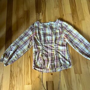 Guest Editor Gingham Plaid Shirt with Loose Corset-Style Bodice